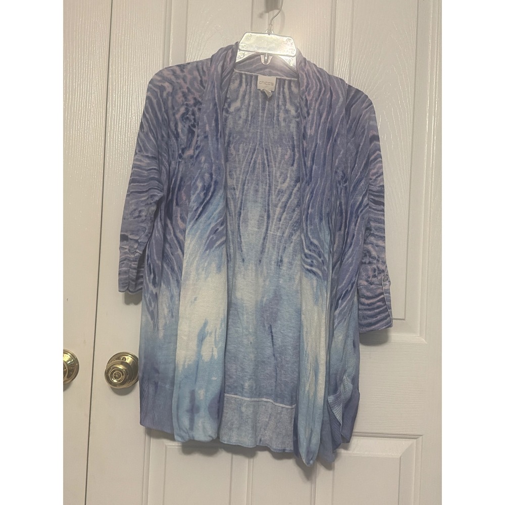 Womens CHICO's Kelli Purple Watercolor Tie Dye Print Lightweight Cardigan Sz 2